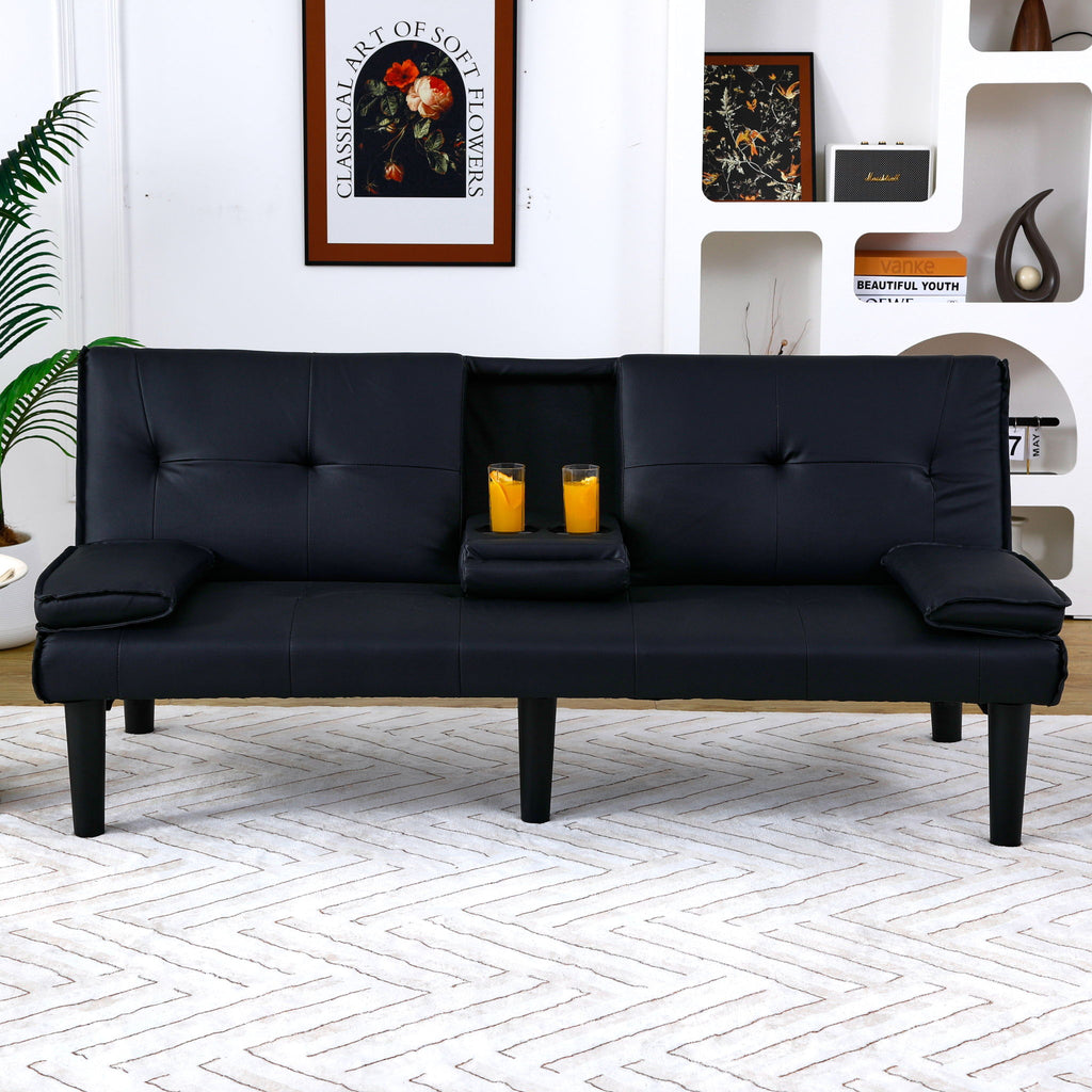 Foldable Sofa Bed with Cup Holder and Solid Wood Frame - Multiple Colors