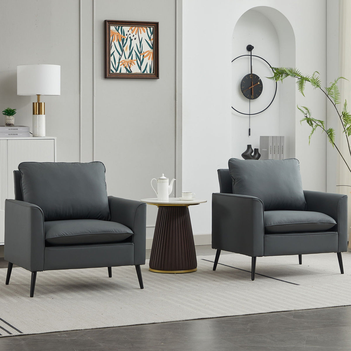 Nordic Retro Light Luxury Upholstered Sofa Chair Set of 2 with Cushions - Multiple Colors