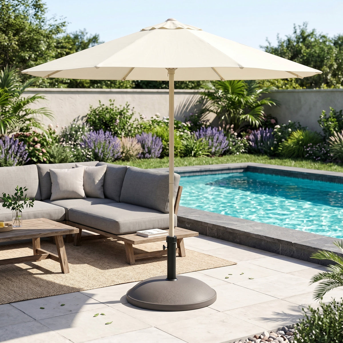 Outdoor 68-Pound Round Umbrella Base with Concrete Core - Brown