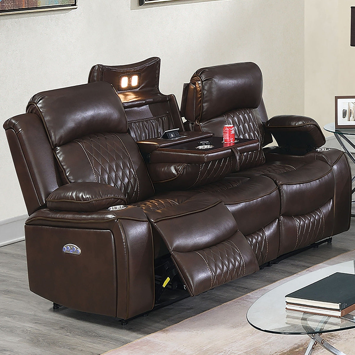 Power Motion Living Room Set with Adjustable Headrest & USB Port - Dark Brown or Dark Gray