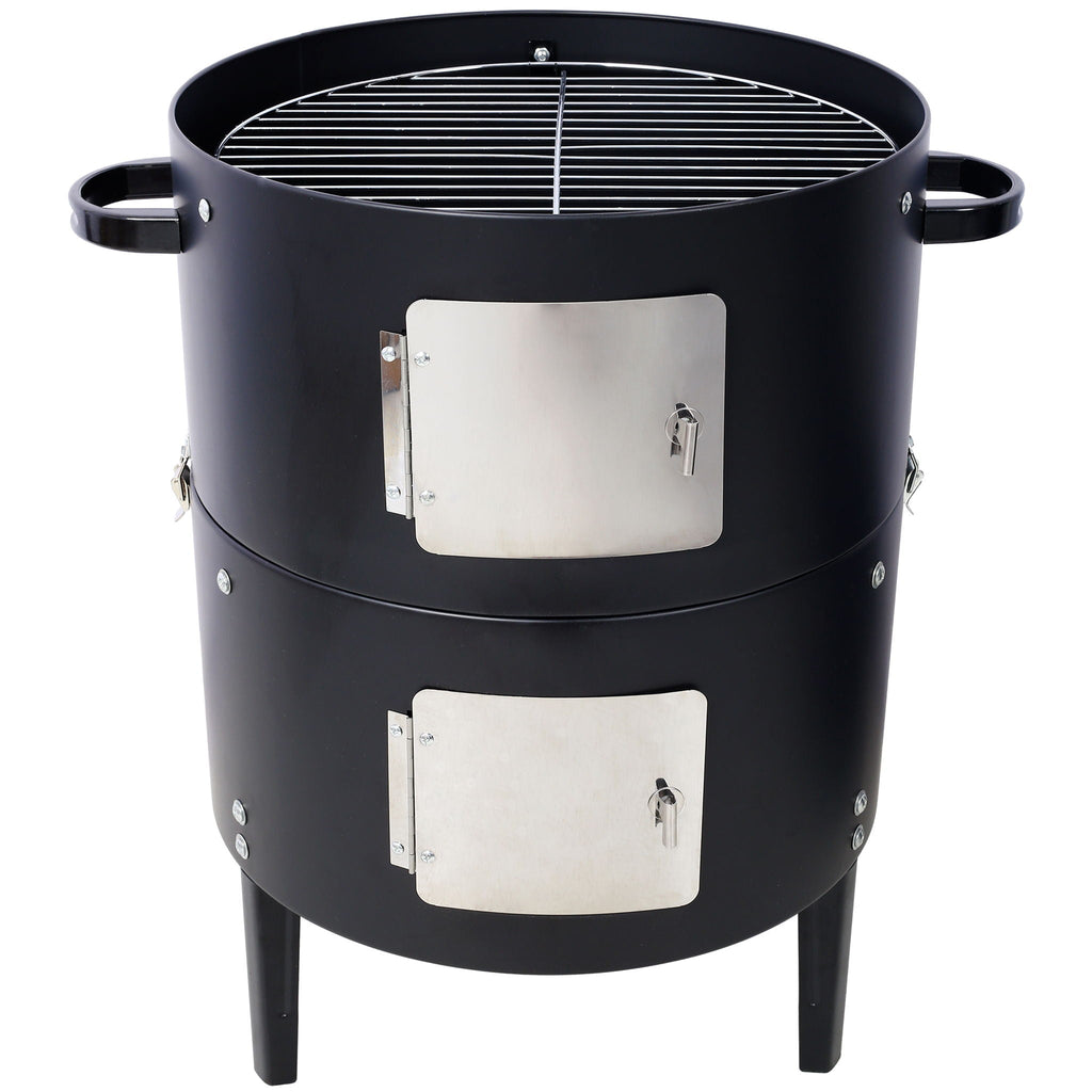 17" Steel Charcoal BBQ Grill with Built-in Thermometer - Black