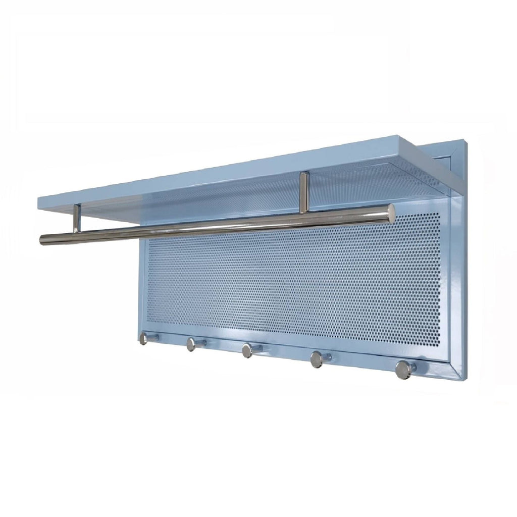 Powder Coated Metal Wall Mounted Coat Rack with Shelf - Multiple Colors