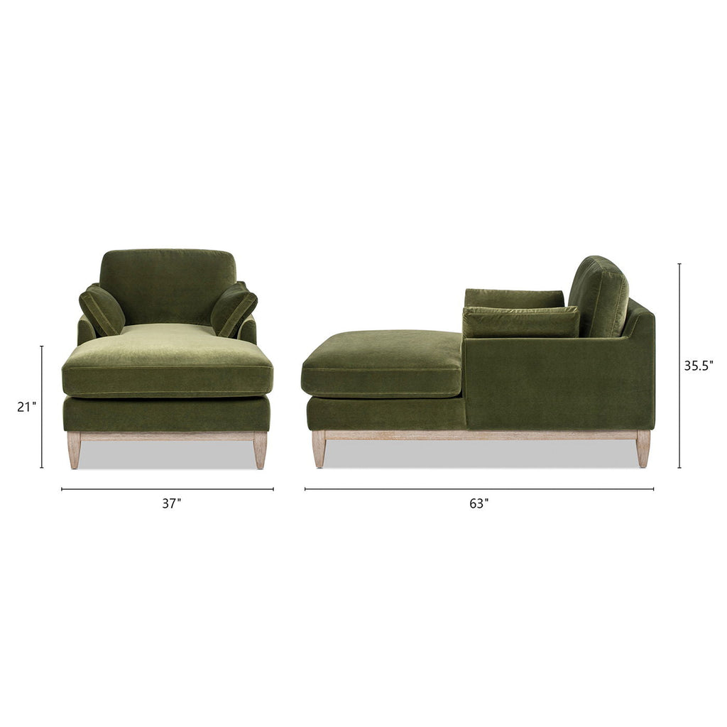 Olive Green Modern Farmhouse Chaise Lounge Chair with Sustainable Rubberwood Base