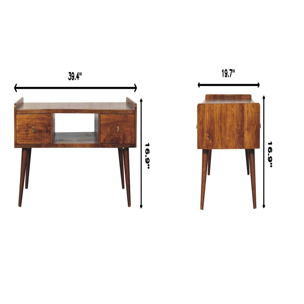 Elevated Chestnut Media Unit with Nordic Legs - Solid Mango Wood