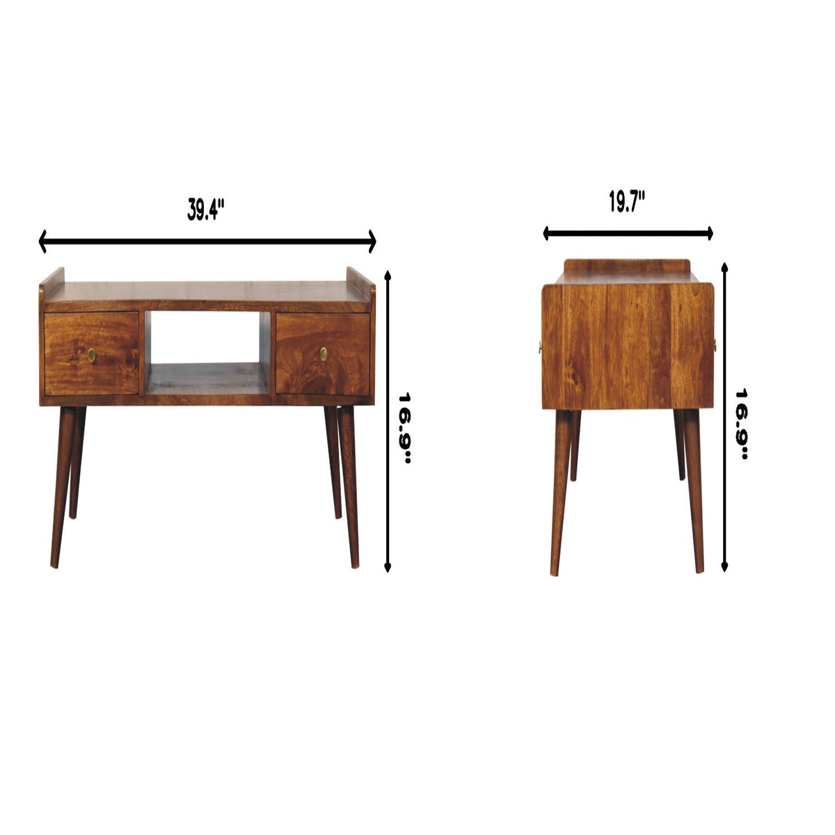 Elevated Chestnut Media Unit with Nordic Legs - Solid Mango Wood
