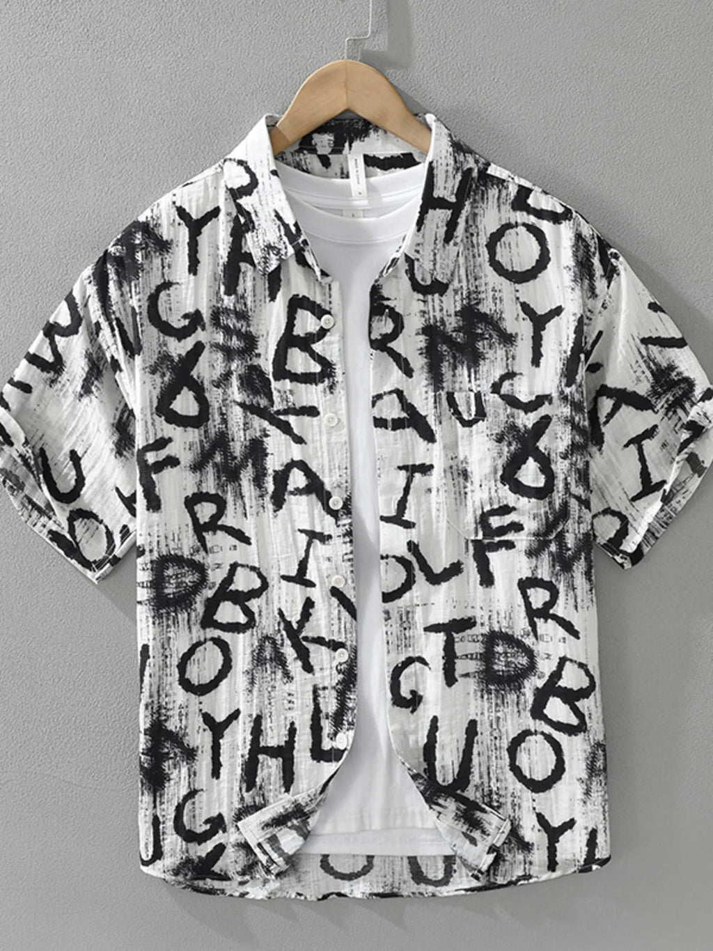 Men's Plus Size Letter Print Short Sleeve Shirt