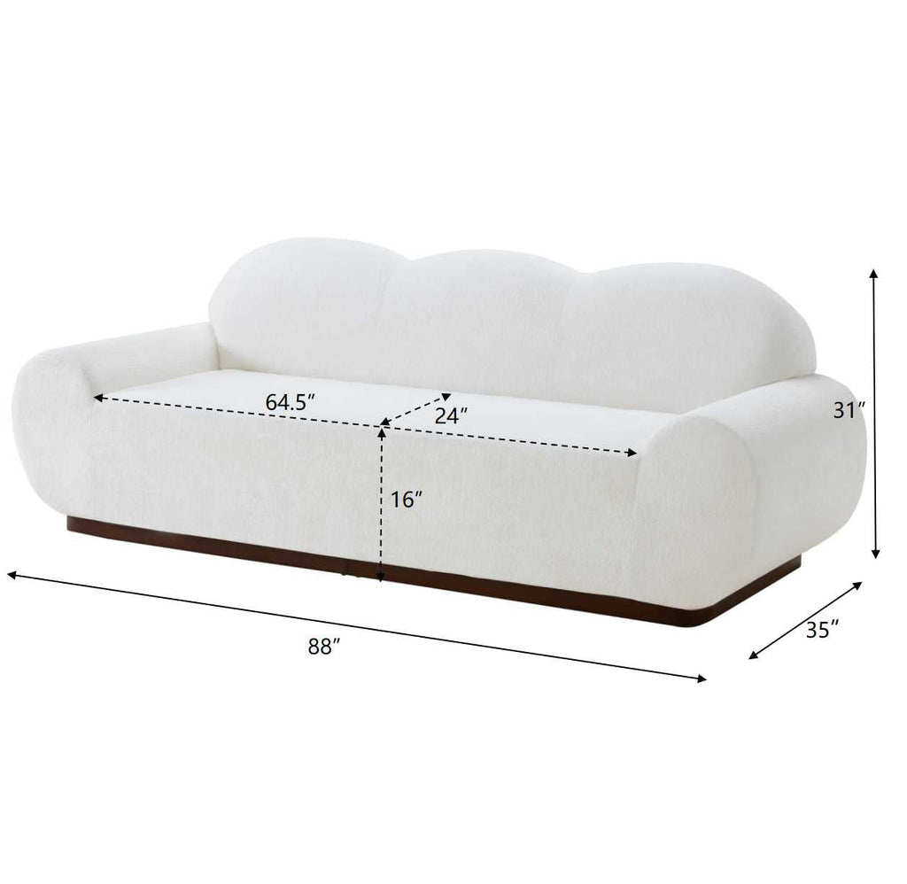 88 Inch Round Arm Cloud Curved 3-Seater Modern Upholstered Chenille Sofa with Durable Base - Snow