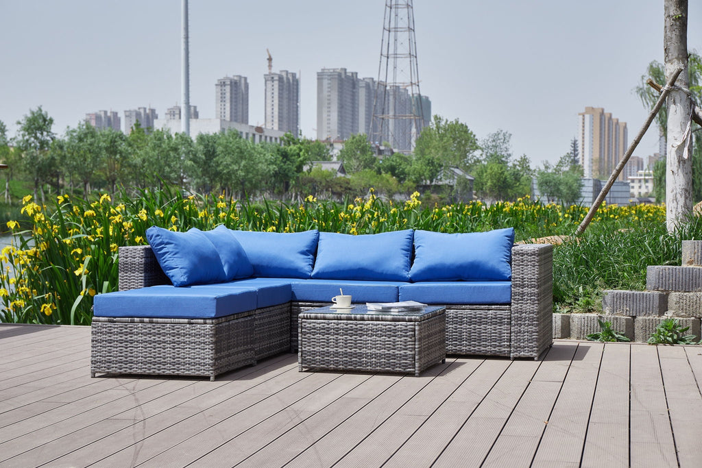 Dark Gray Patio Sofa With Cushions and Table - All-Weather Wicker