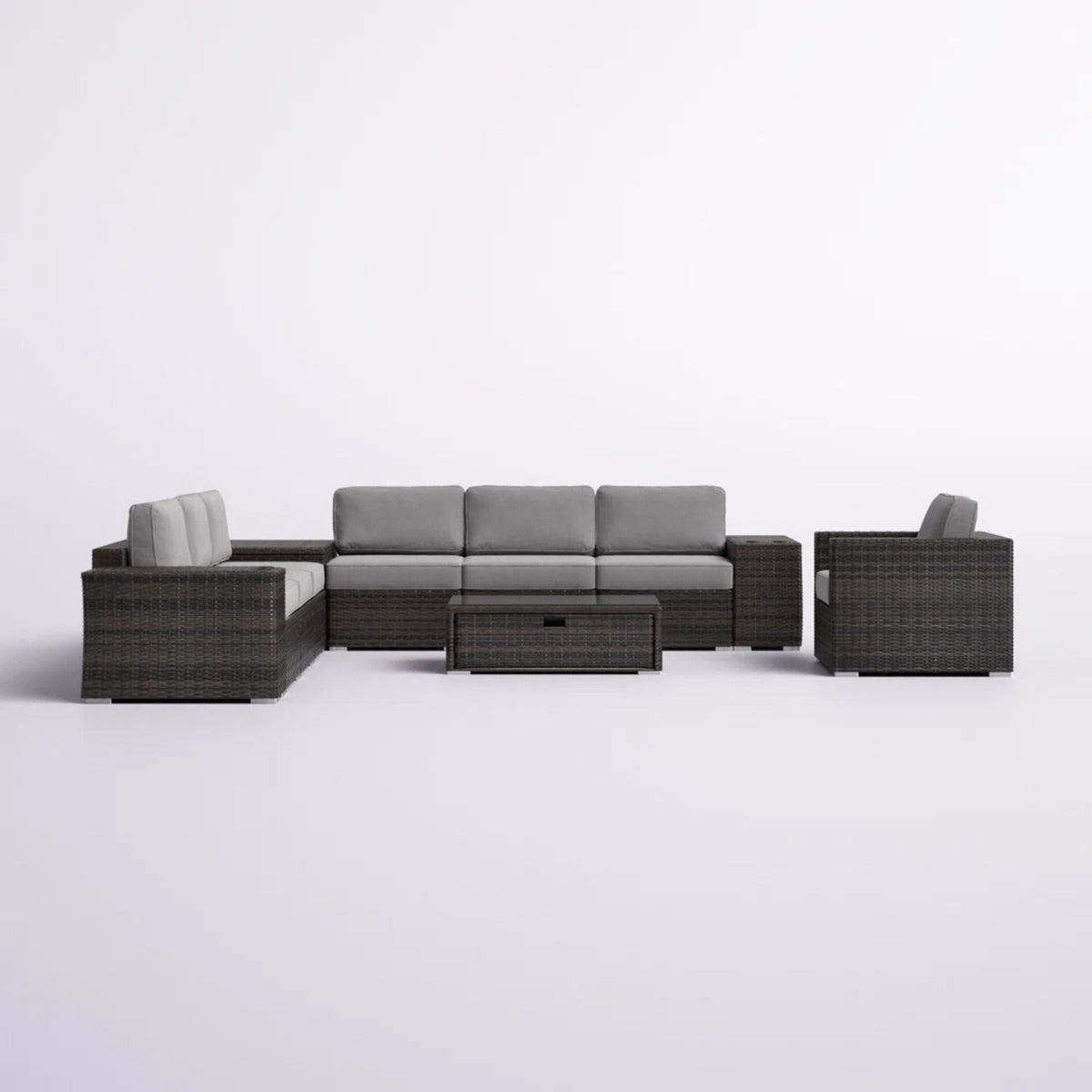 Modern Patio Rattan Sectional Set with Cushions - Multiple Set Options