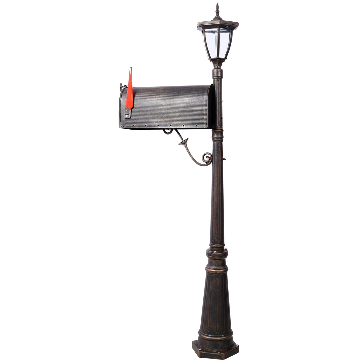 Heavy Duty Cast Aluminum Mailbox with Solar Light - Brown