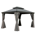 11x13FT Outdoor Gazebo with Galvanized Steel Double Roof - Gray or Brown