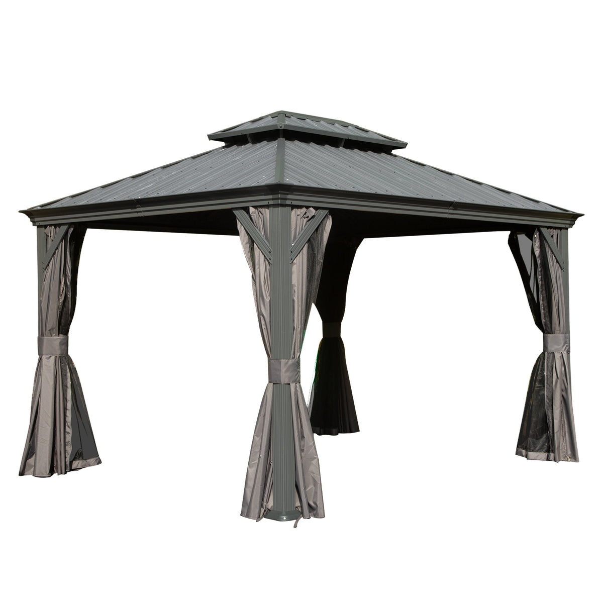 11x13FT Outdoor Gazebo with Galvanized Steel Double Roof - Gray or Brown