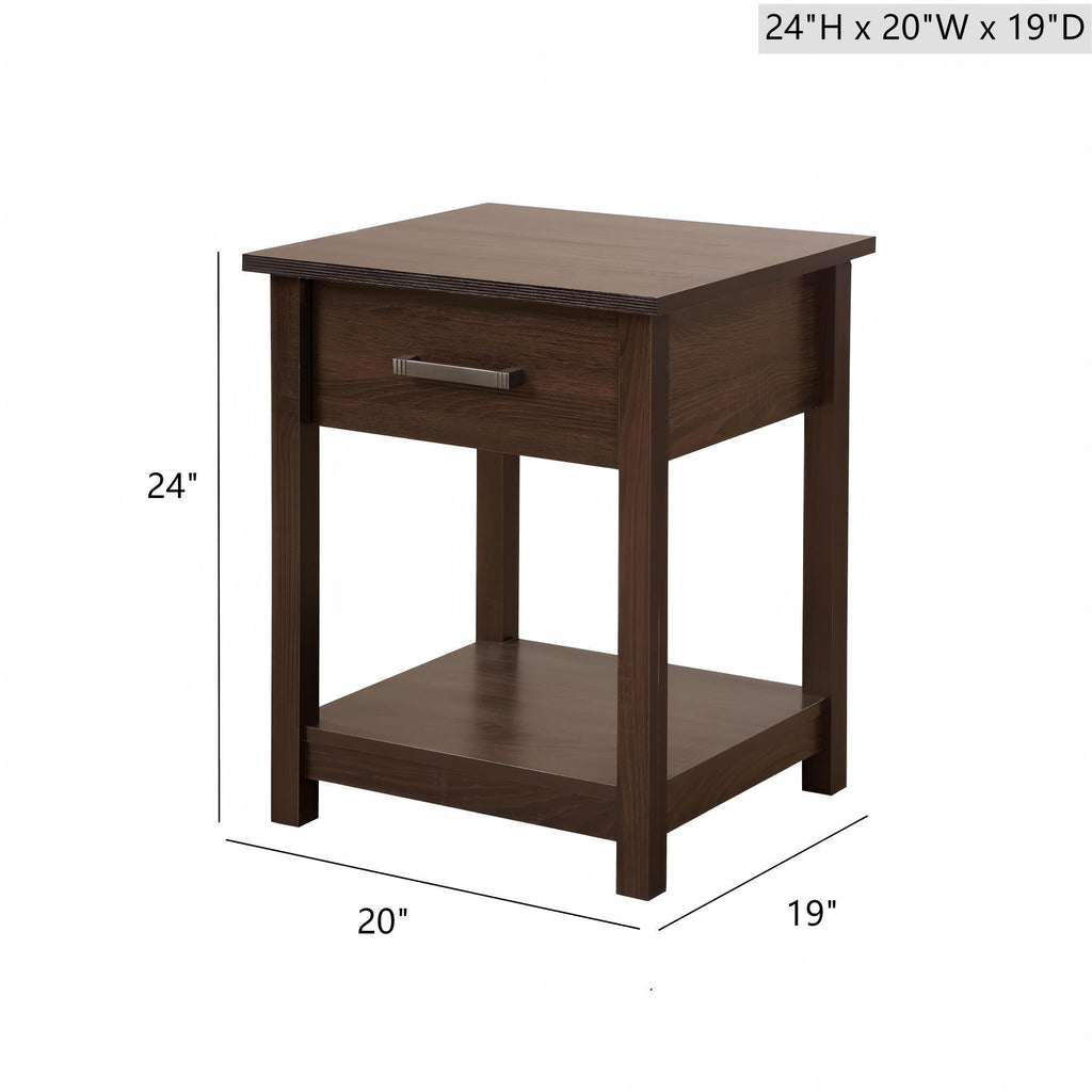 Accent Nightstand with Smooth Roller Drawer Glides - Gray, Light Brown, or Dark Brown