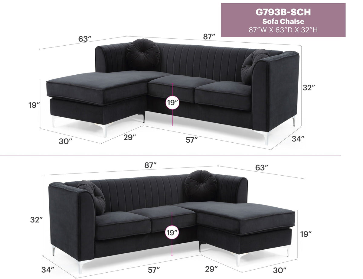 Micro Suede Sofa Chaise with Channel Quilting - Multiple Colors