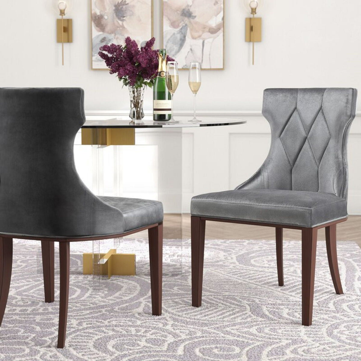 Reine Dining Chair Set of 2 with Solid Wood Frame and Classic Design - Multiple Colors