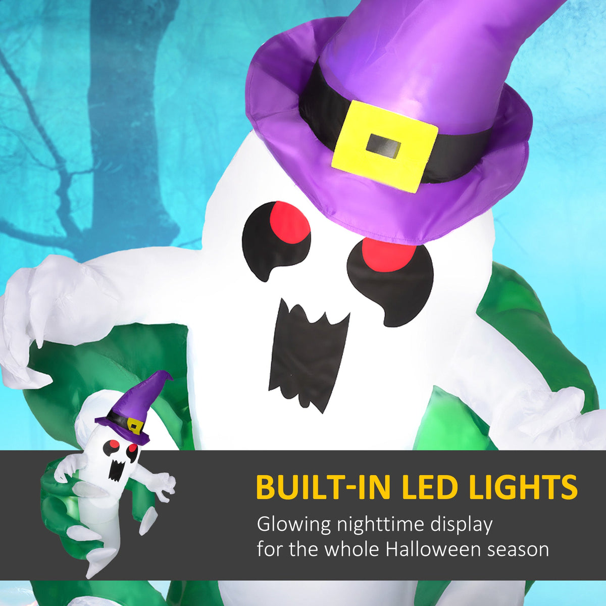 4ft Animated Inflatable Ghost with LED Illumination - Multicolor