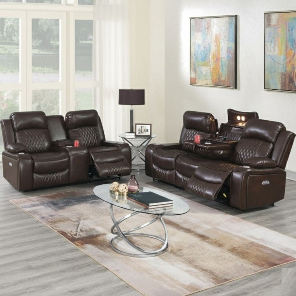 Power Motion Living Room Set with Adjustable Headrest & USB Port - Dark Brown or Dark Gray