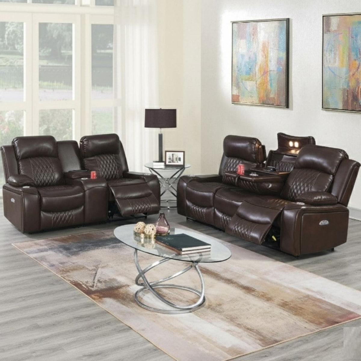 Power Motion Living Room Set with Adjustable Headrest & USB Port - Dark Brown or Dark Gray