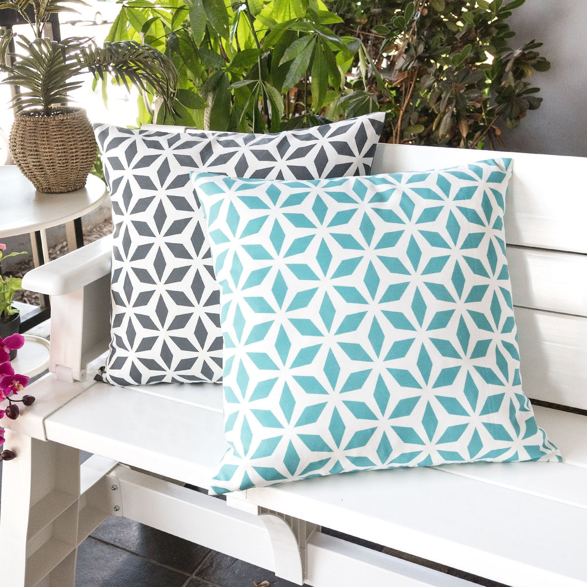 Crystal Burst Outdoor & Indoor Pillow with Weather Resistant Fabric - Light Blue or Black
