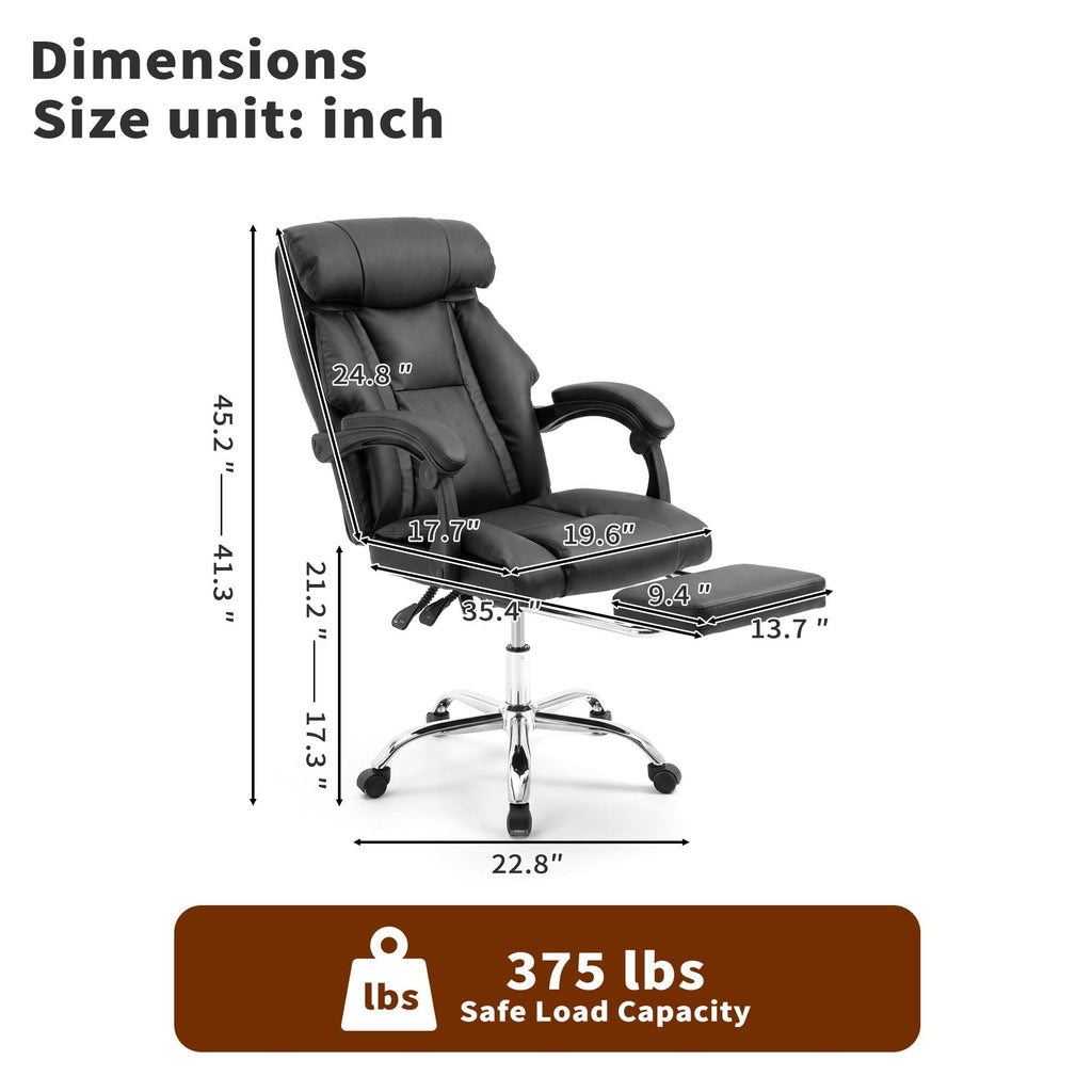 Executive Office Chair with Foot Rest and Adjustable Height - Black