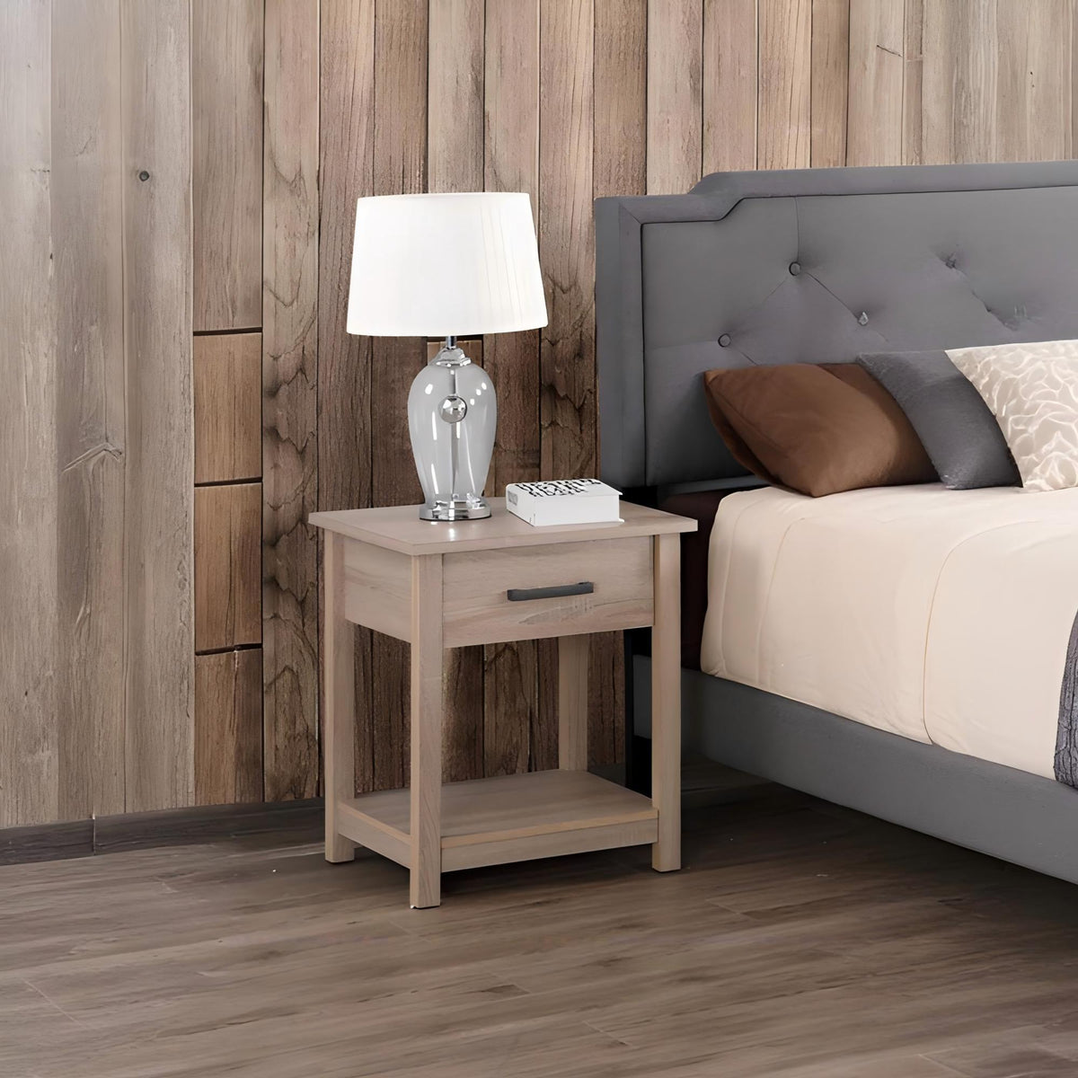 Accent Nightstand with Smooth Roller Drawer Glides - Gray, Light Brown, or Dark Brown