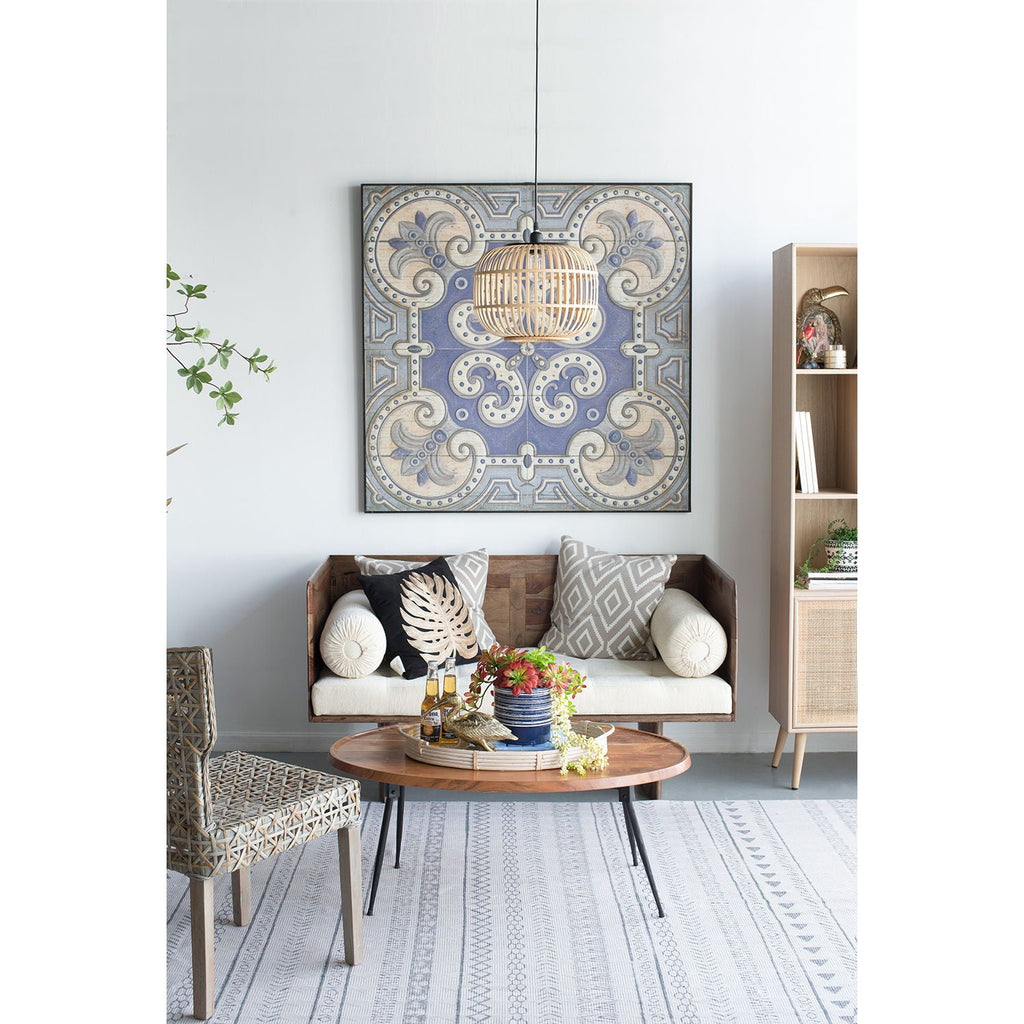 Oval Coffee Table with Acacia Wood and Iron Base - Brown