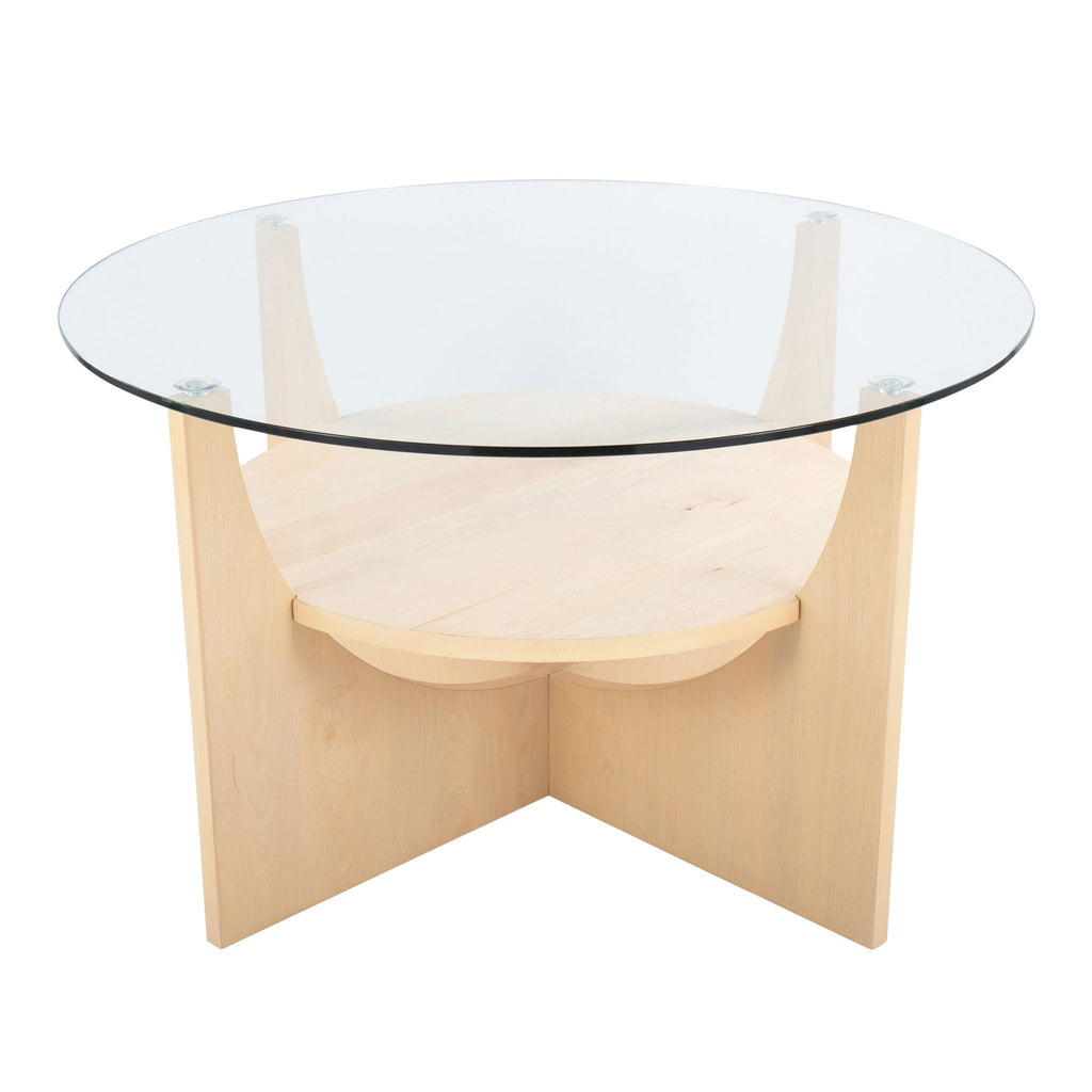 U-Shaped Contemporary Coffee Table with Glass Top - White or Light Brown