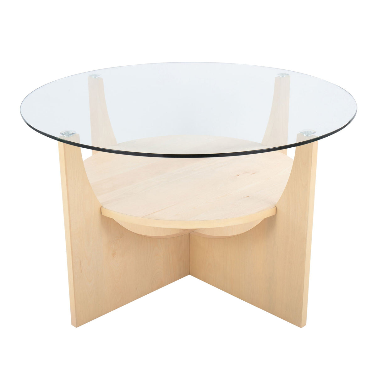 U-Shaped Contemporary Coffee Table with Glass Top - White or Light Brown