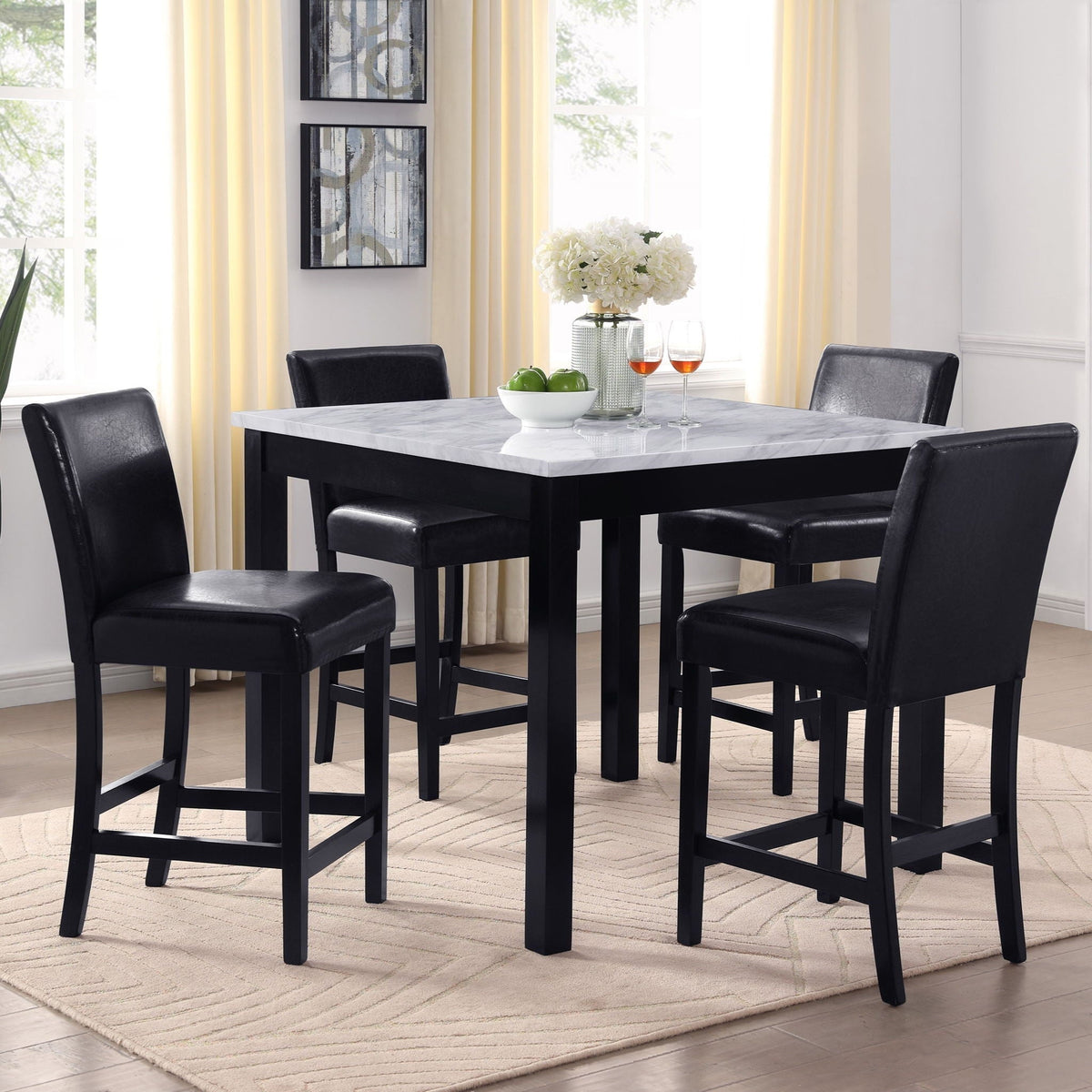 Modern 5 Piece Counter Height Dining Set with Tufted Nail Head Chairs - Black