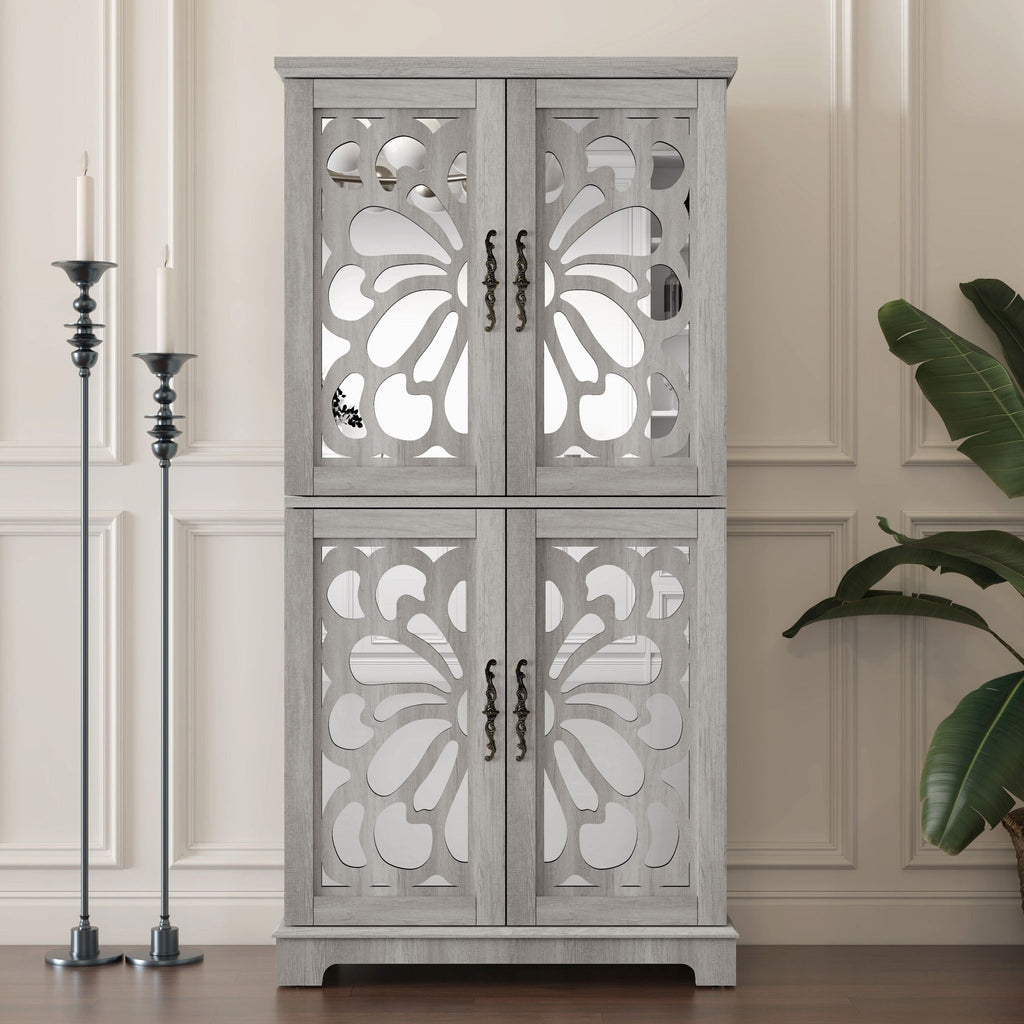 Modern Sideboard Buffet with Mirrored Doors and Adjustable Shelves - Dark Brown or Gray