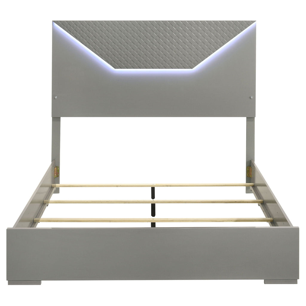 Pierce Panel Bed with LED Headboard - High Gloss Finish - White or Dark Gray