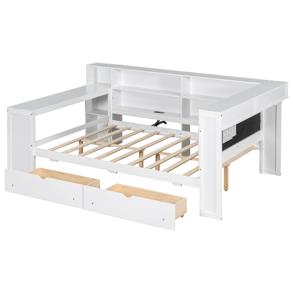 Platform Storage Bed with Shelves, Desk, Charging Station & LED - Full Size