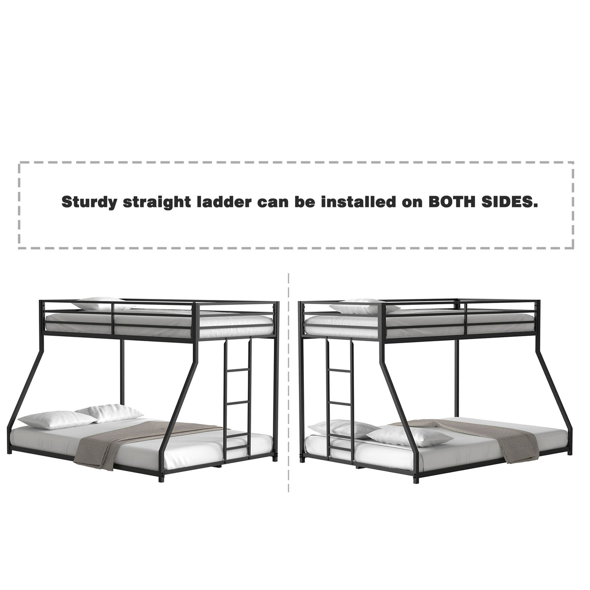Metal Bunk Bed with Guardrails – Black