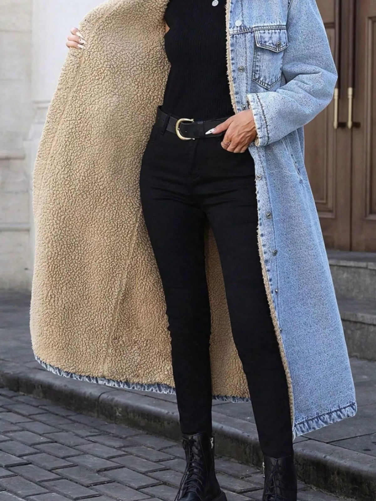 Sherpa Lined Longline Denim Jacket