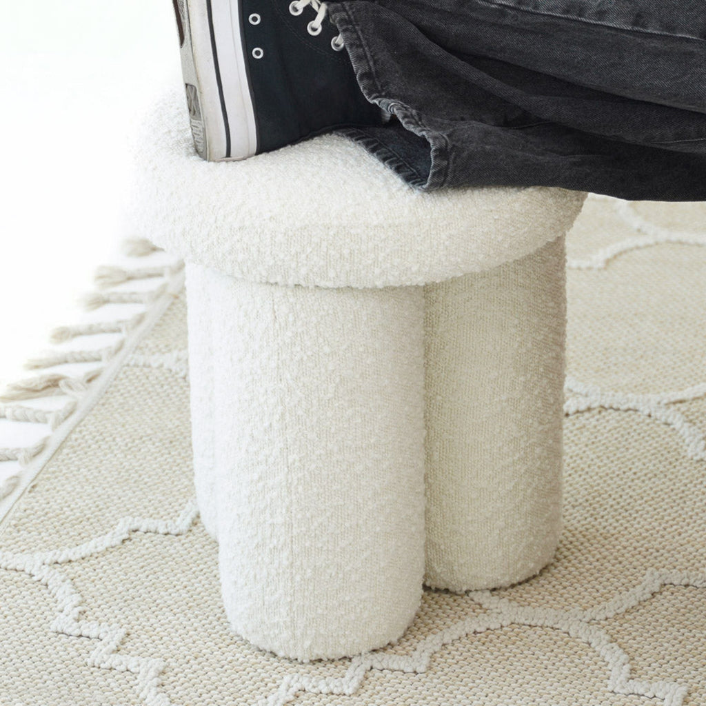 Ivory Accent Stool with Sherpa Upholstery - Wesley