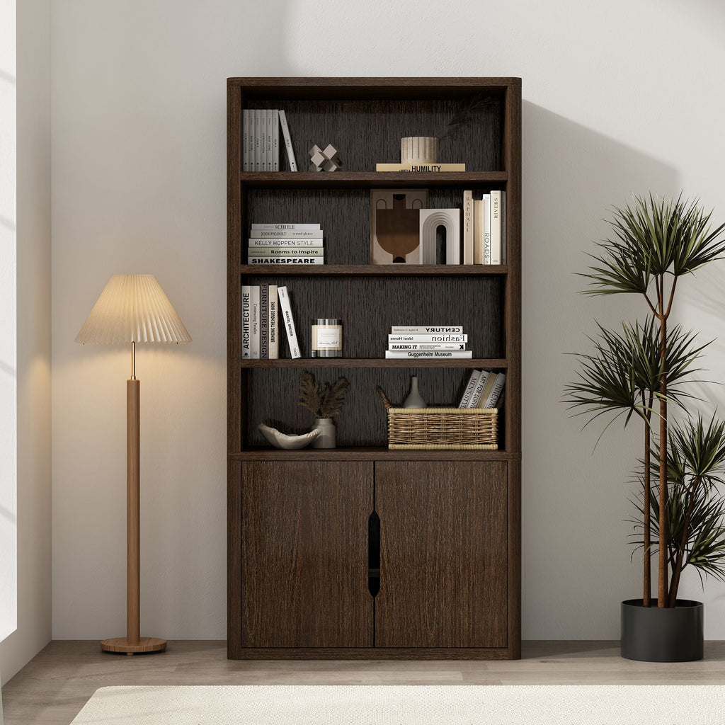 Modern Bookcase Cabinet with Adjustable Shelves - Black, Light Brown, Dark Brown
