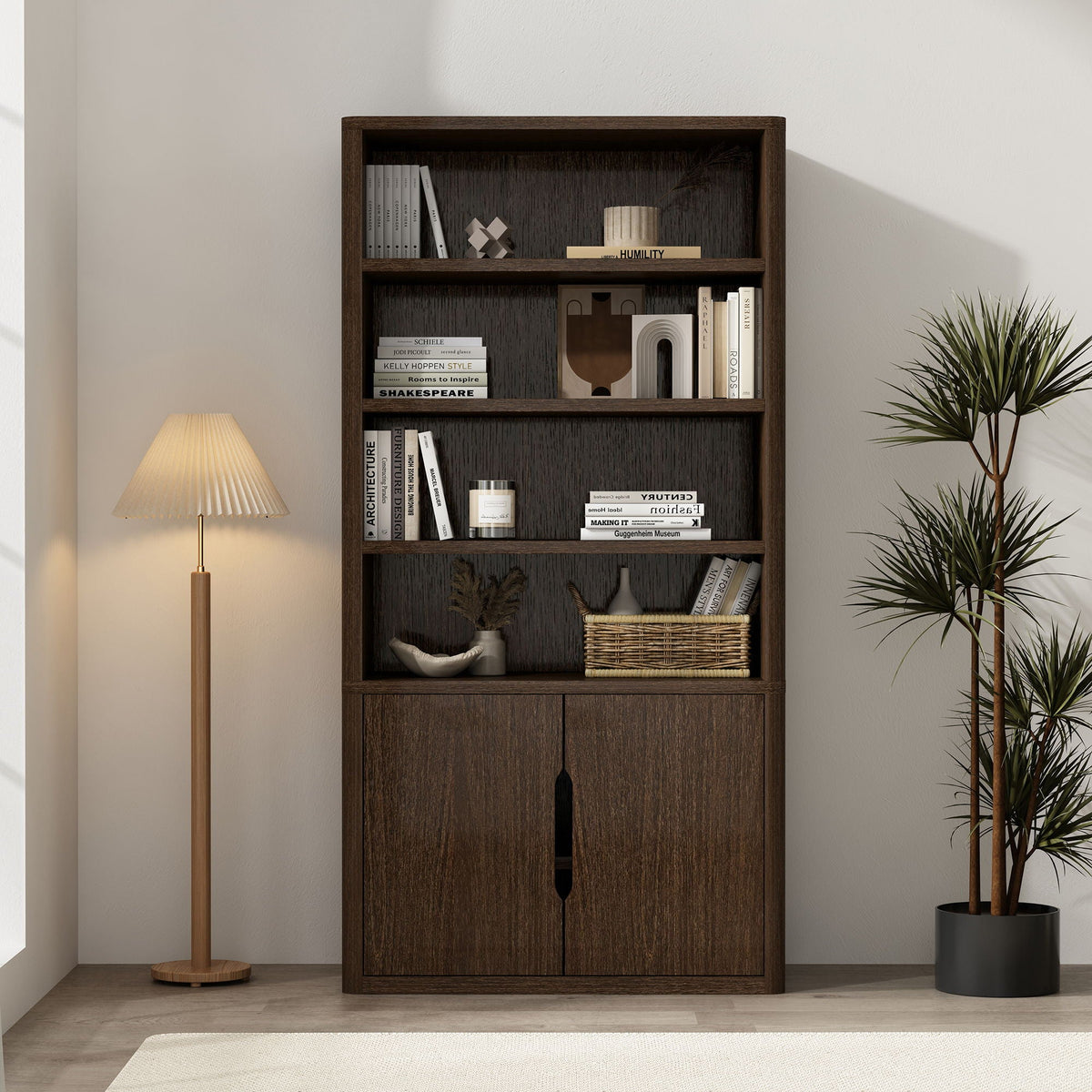 Modern Bookcase Cabinet with Adjustable Shelves - Black, Light Brown, Dark Brown