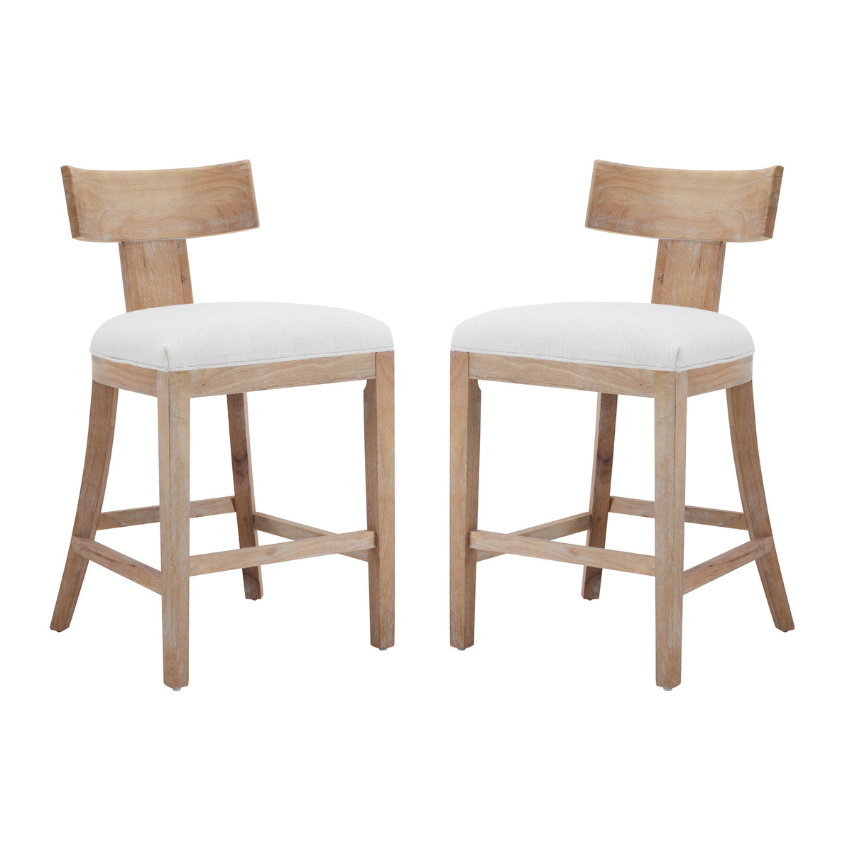 27" Upholstered Counter Stools Set of 2 with Solid Rubber Wood Frame - Beige & Natural