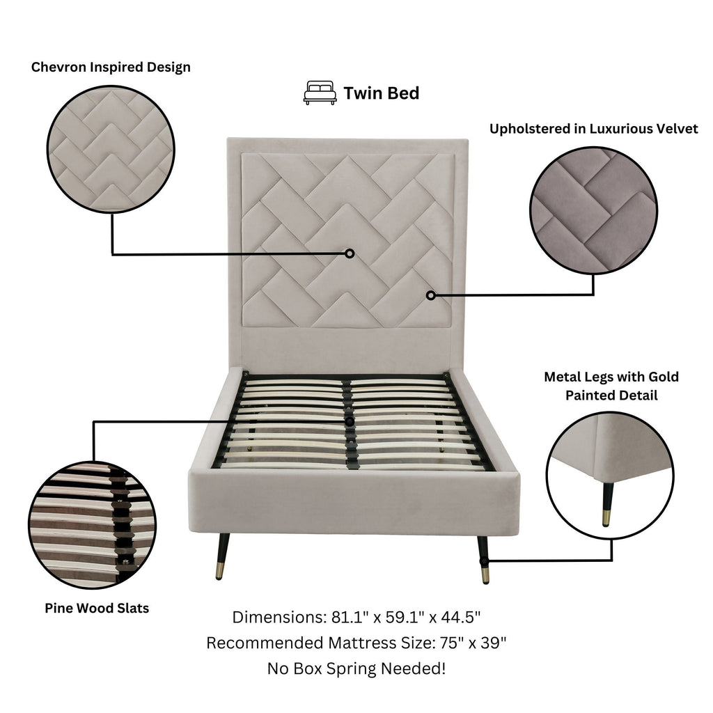 Upholstered Bed with Headboard and Slats - Multiple Colors