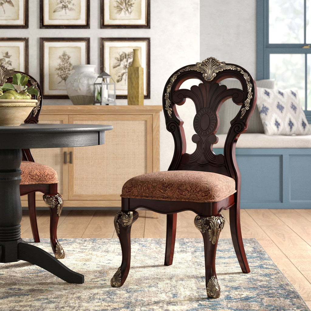 Traditional Cherry Side Chair Set with Upholstered Seats - 2 Piece