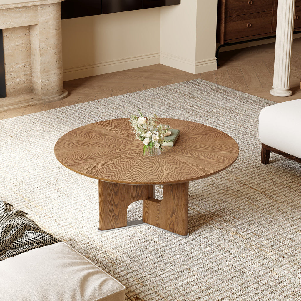Rustic Ash Wood Veneer Coffee Table with Novel Leg Design - Natural Ash