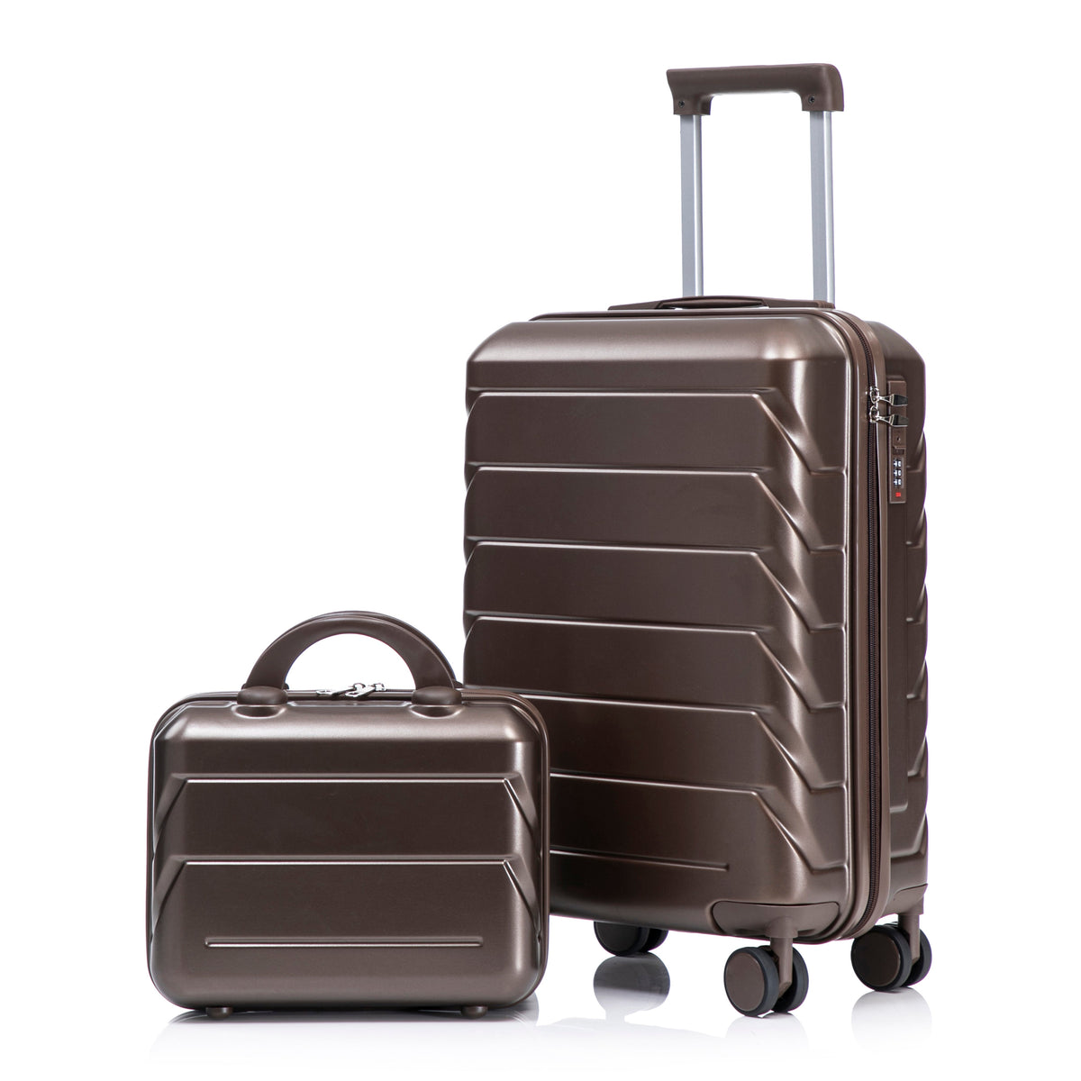 ABS Spinner Wheel Luggage 2-Piece Set with Combination Lock and Cosmetic Case - Brown
