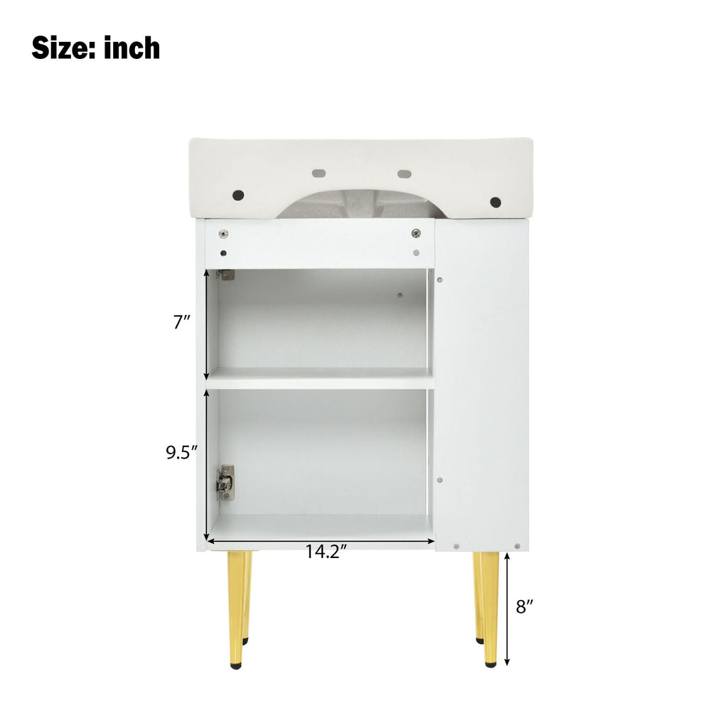 Bathroom Vanity with Single Ceramic Sink and Side Storage - Multiple Colors