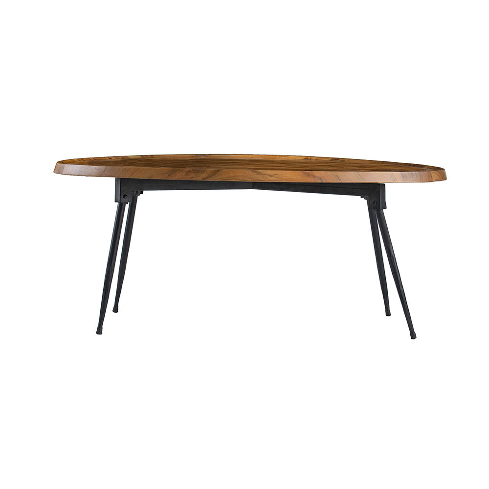Oval Coffee Table with Acacia Wood and Iron Base - Brown