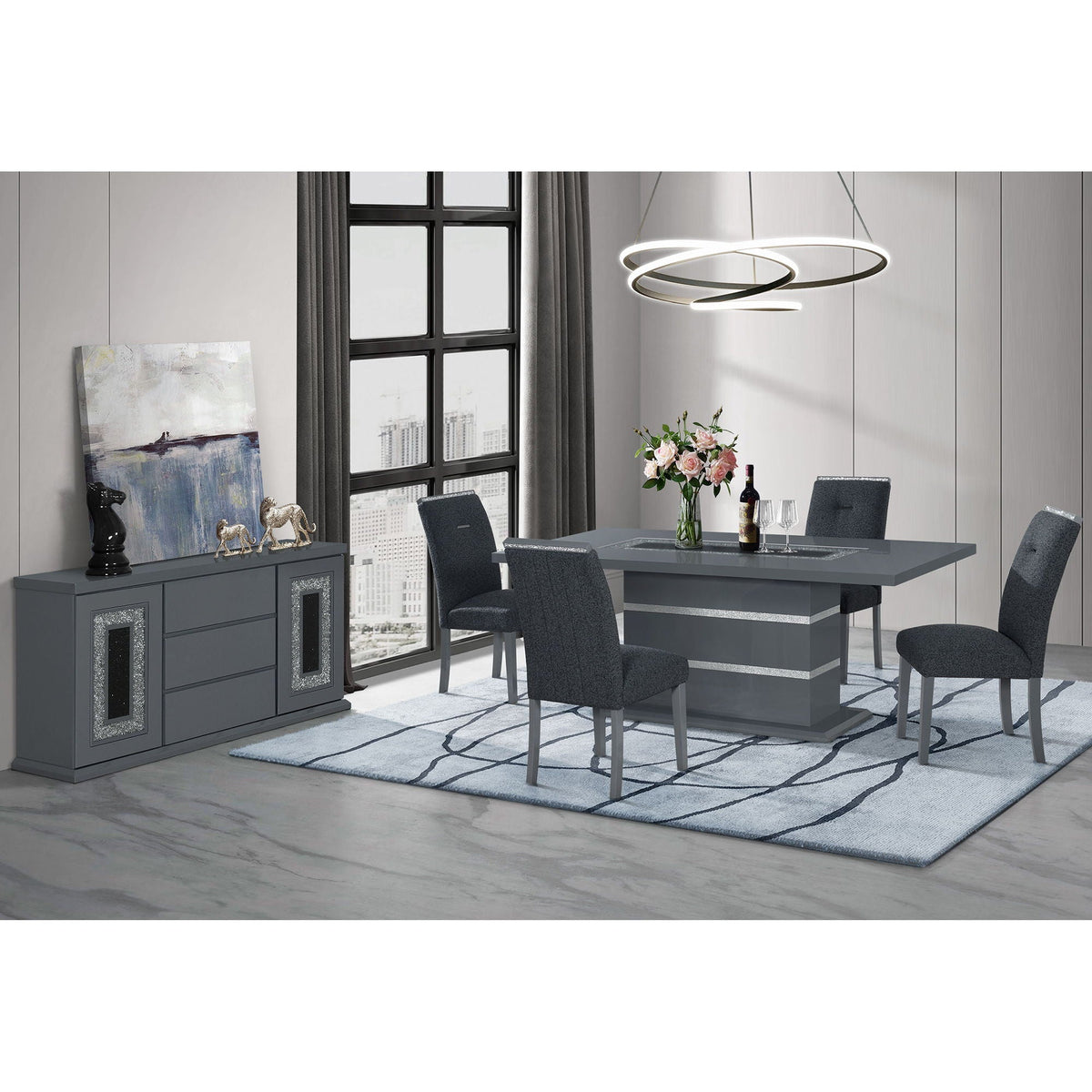 Ariya Dining Table with High Gloss Finish - Dark Gray or White