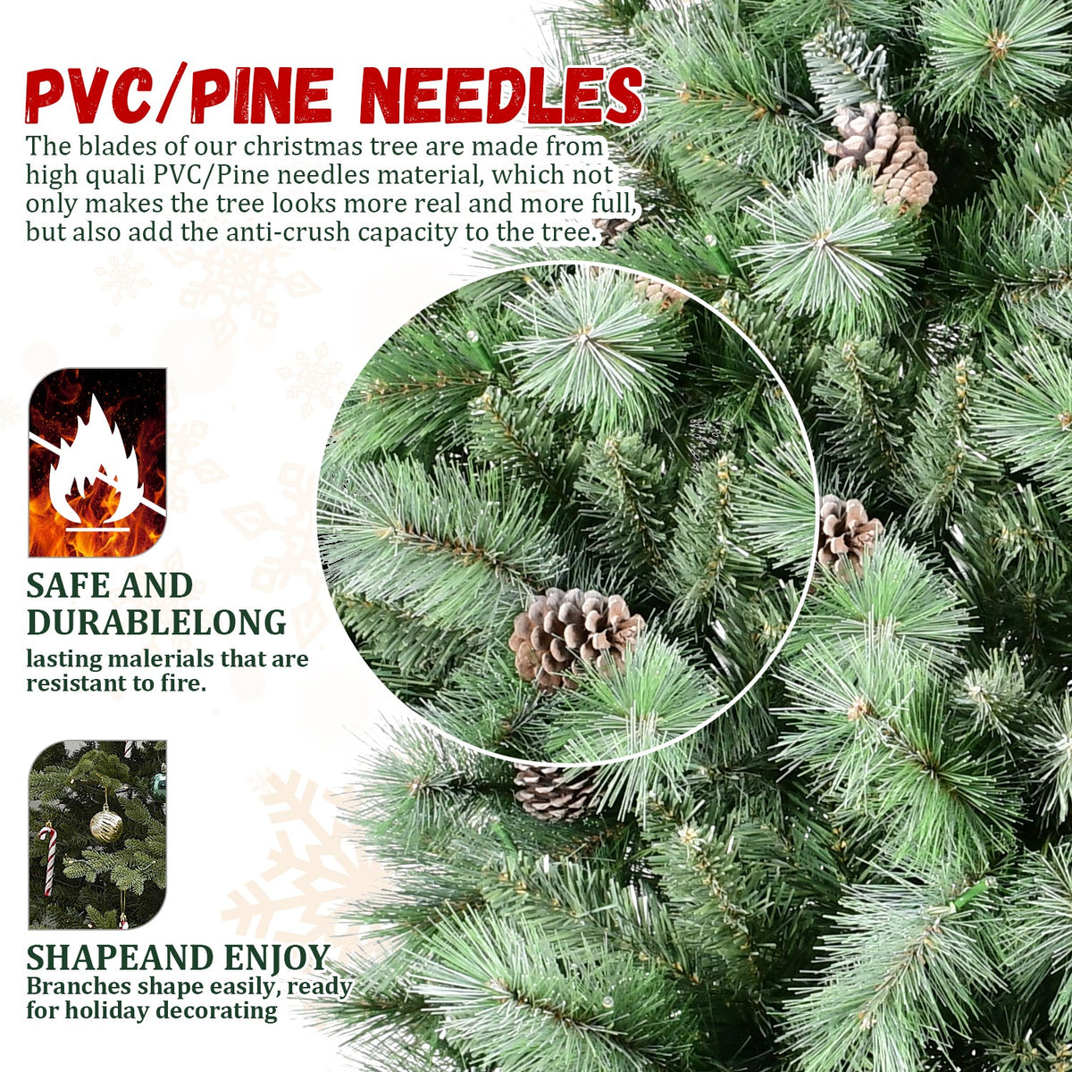 7.5FT Christmas Tree with 92 Pine Cones and Sturdy Metal Stand