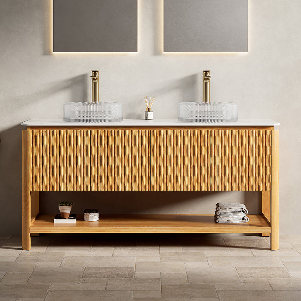 Sharma 60" Bathroom Vanity with Sinks and Storage - White