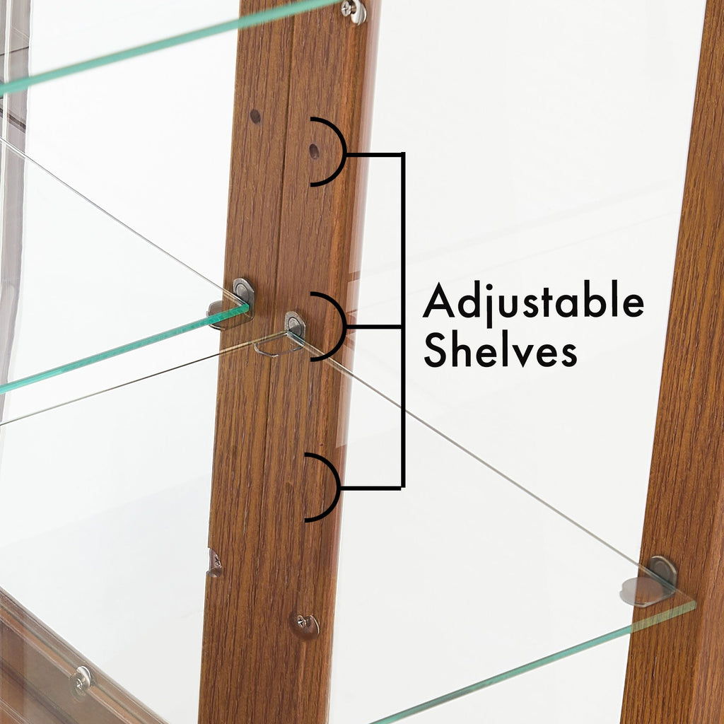 Lighted Curio Display Cabinet with Adjustable Shelves - Light Brown, Dark Brown, Dark Red