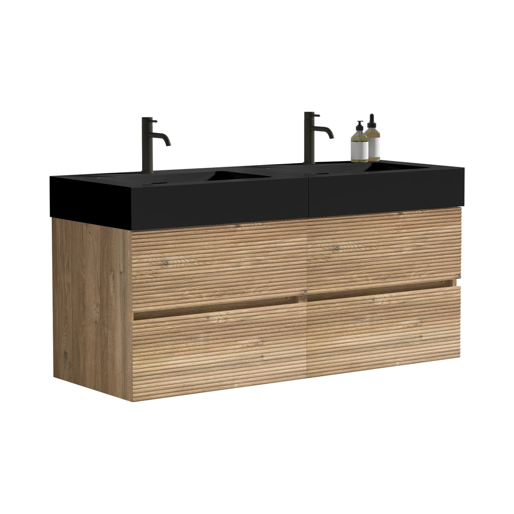 Grace 48'' Rough Bathroom Vanity with Double Drawers - Walnut