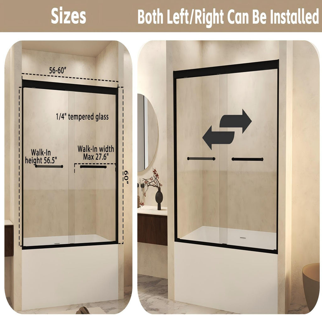 Double Sliding Shower Door with Explosion Proof Film - Black, Gray, or Dark Gray